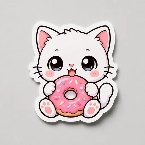 Kawaii cat with donut sticker mockup